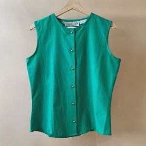 Vintage Emerald Green Sleeveless Blouse with Gold Buttons